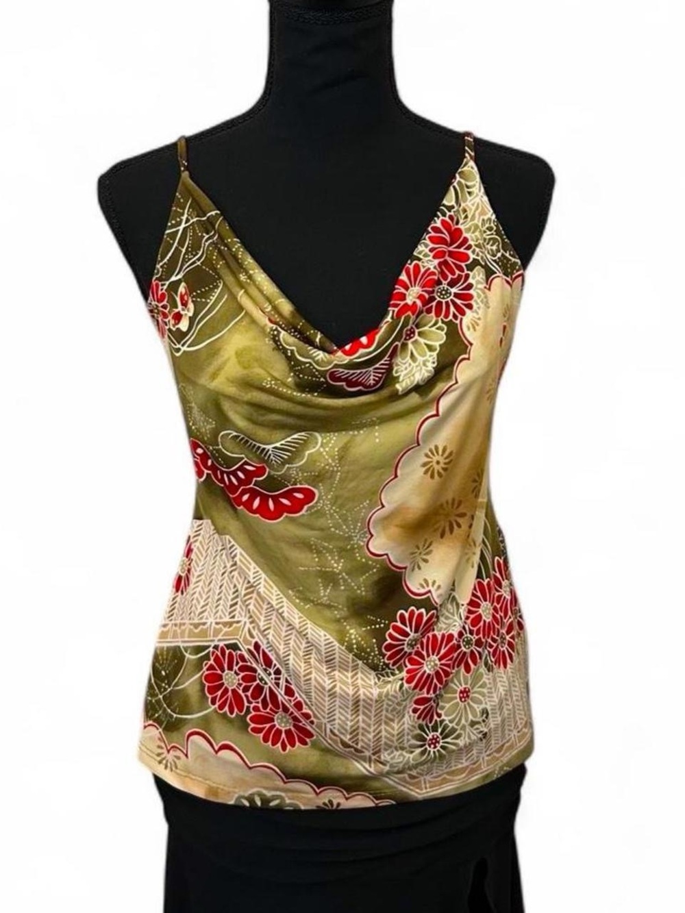Vintage Blush Floral Cowl Neck Tank Top